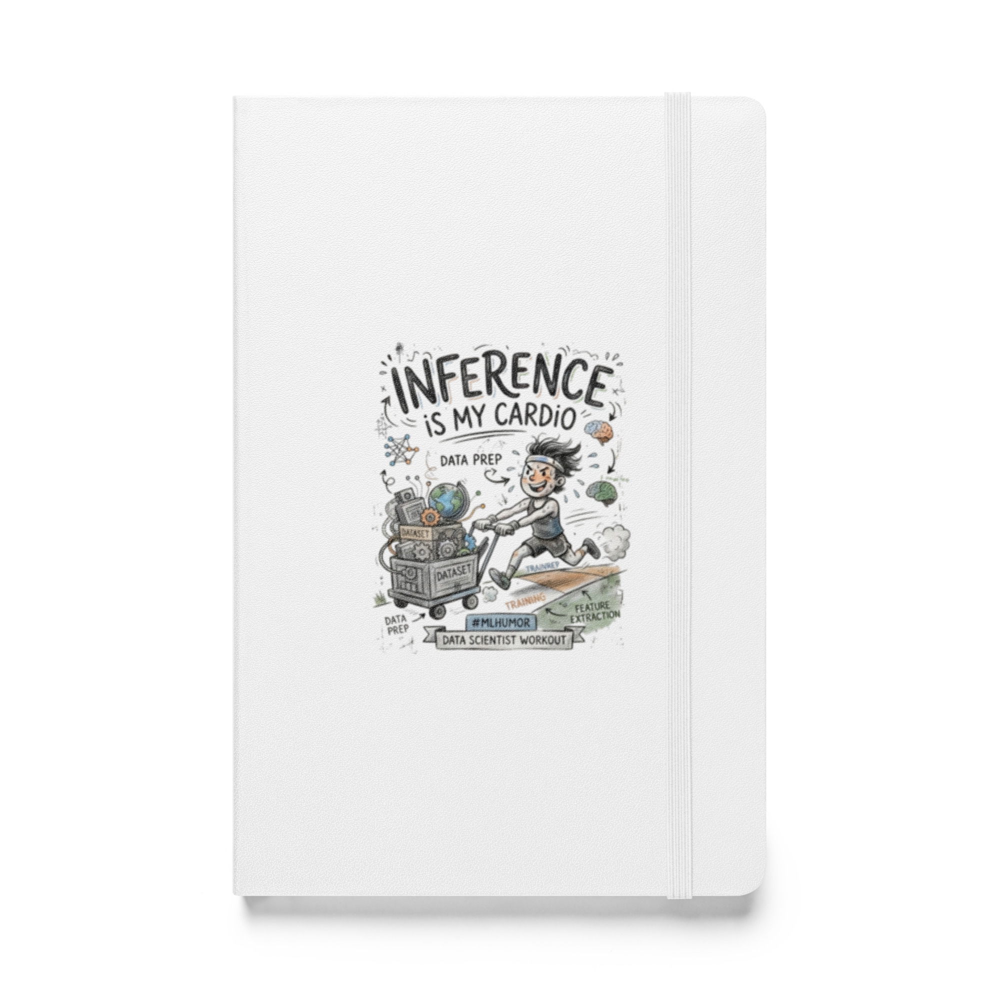 Hardcover bound notebook: "Inference Is My Cardio"