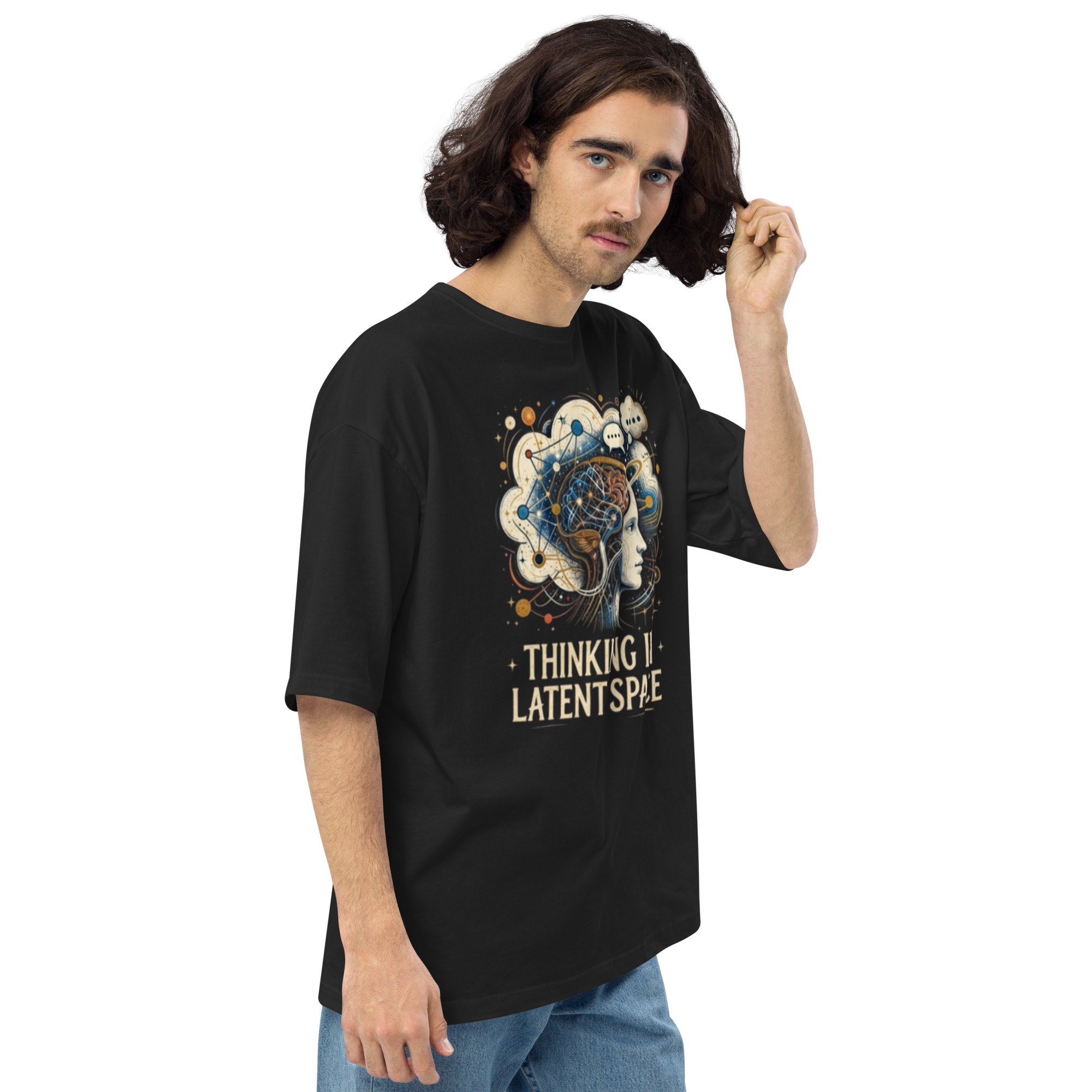 Unisex oversized t-shirt: "Thinking In Latent Space" (Black) - Image 7